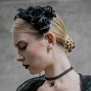Horquilla gótica flor negra estampunk rosa pluma horquilla accesorios para la cabeza - Imagen 1 de 5