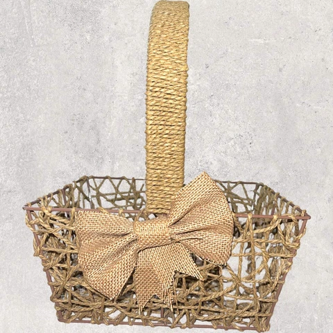 Farmhouse Boho Woven Primitive Basket w/ Handle 12” x 10” x 6” Cover