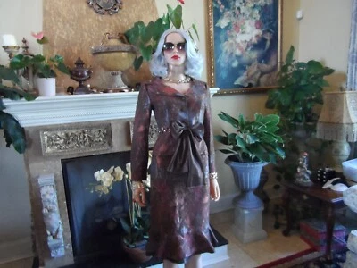 Rickie Freeman-Teri Jon Brown Multi Metallic Jacquard Skirt Suit Size 2 - Image 1 of 4
