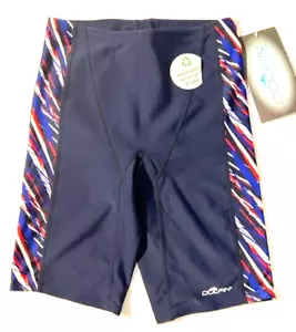 New DOLFIN Mens Swim suit Jammer Race sz 30 Blk red wht blue side panel Dolphin - Picture 1 of 13