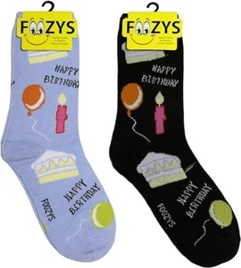 Happy Birthday Celebration Cake Candles Balloons Fun Foozys Socks 2 Pair Women's - Picture 1 of 4