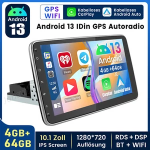 4+64GB Android 13 Carplay Autoradio GPS Navi 1 DIN 360° Drehbar Bildschirm WIFI - Bild 1 von 17