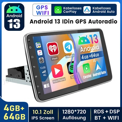 4+64GB Android 13 Carplay Autoradio GPS Navi 1 DIN 360° Drehbar Bildschirm WIFI - Bild 1 von 4
