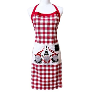 Christmas Gnome Tomte Elf Check Kitchen Apron Cynthia Rowley Holiday - Picture 1 of 6