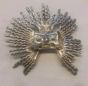 Pre - Incan Sun of Tolita Deity Mask Pendant Ecuador Snake Rays Silver Toned - Picture 1 of 14