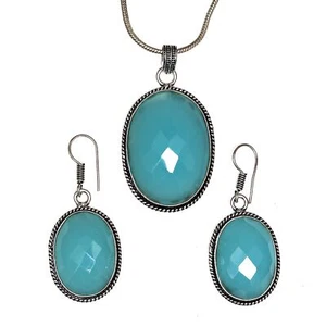 Necklace Chalcedony Natural Beads Blue 20" Cts Round Sterling - Picture 1 of 12