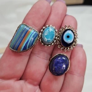 Damen Konvolut 4 Naturstein Ringe Sterlingsilber vergoldet Ringe Boho Bohemian - Bild 1 von 6