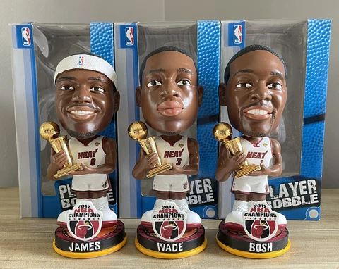 MIAMI HEAT LeBron James / Dwayne Wade / Chris Bosh NBA Champs Bobblehead Set NIB Cover