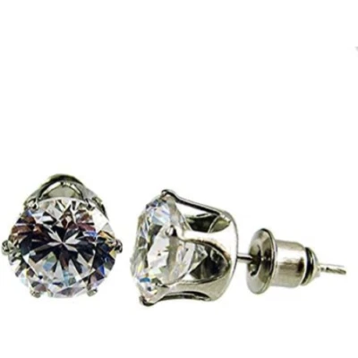 ORECCHINI UOMO ARGENTO CRISTIANO RONALDO ACCIAIO INOX DIAMANTE CZ TONDO 8mm UN25 - Immagine 1 di 3