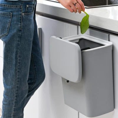 Mülleimer Hängend Mit Deckel 7l/9l, Klein Abfalleimer, Küchenabfalleimer Küche - Bild 1 von 4