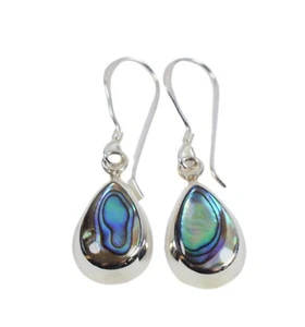 Pair Of Sterling Silver Abalone 925 Teardrop Dangly Earrings !! - Picture 1 of 7