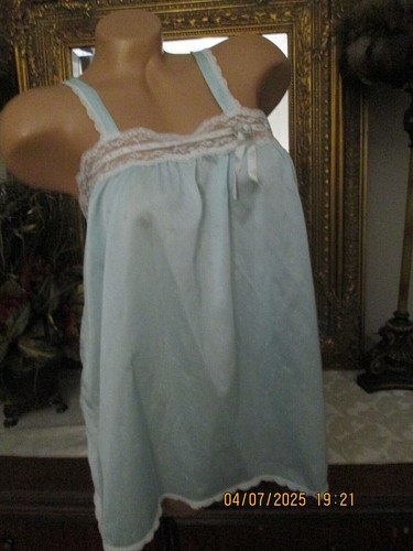 VTG UNDERCOVER WEAR acqua nylon babydoll camicia da notte abito lingerie S