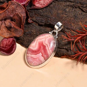 Colgante de piedras preciosas de rodocrosita de plata de ley 925 maciza colgante de diseñador - Imagen 1 de 5