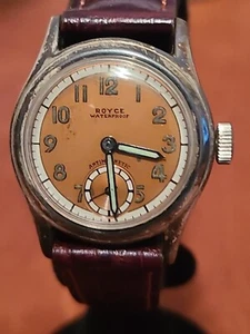 Vintage Royce Military Veteran Mens watch, Sterling Case , Salmon Dial. Working - Picture 1 of 13
