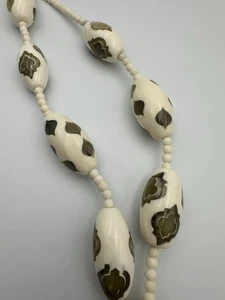 Chico’s Cream Brown Inlay Bead Necklace Boho Statement Resin Lucite Tribal Style - Picture 1 of 5