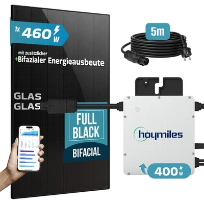 SUNNIVA® Balkonkraftwerk 460W/400W Solaranlage HOYMILES 400W BIFAZIAL FULLBLACK