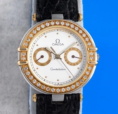 Mens Omega Constellation 18K Gold Strap watch - Day / Date - White Dial Diamonds - Image 1 of 4