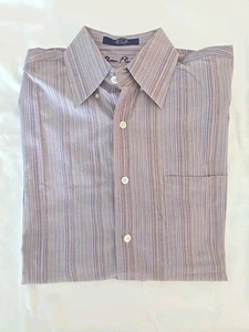 Alan Flusser Dress Shirt Mens Medium Blue Red Yellow Stripe Button Down Cotton - Picture 1 of 11