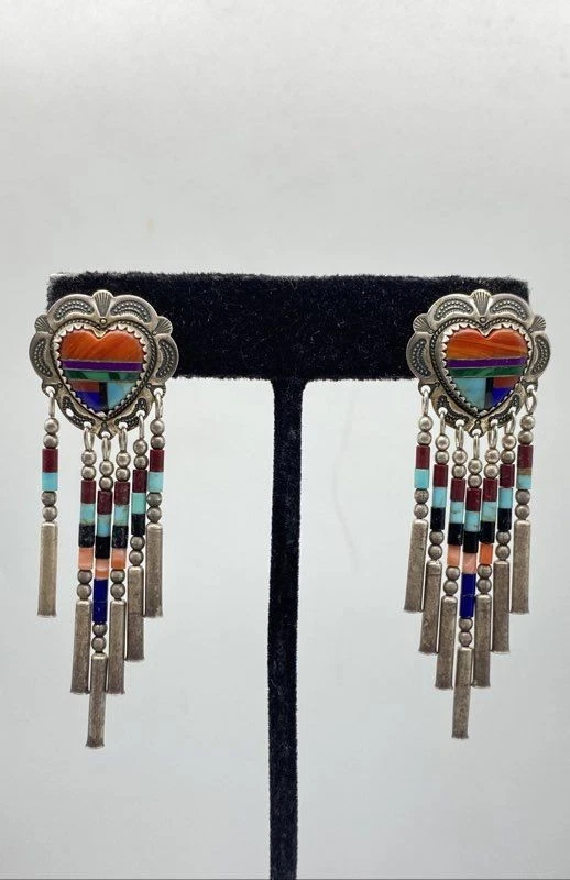 Q.T. Brincos de prata esterlina com várias pedras preciosas estilo coração sudoeste 8,8 g - Imagem 1 de 4