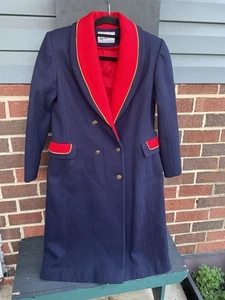 Rothschild Vintage Wool Navy Blue Red Gold Trim Coat  Lined USA - Picture 1 of 7
