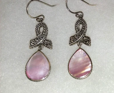 Sterling Silver Breast Cancer Awareness Dangle Earrings - Image 1 of 4