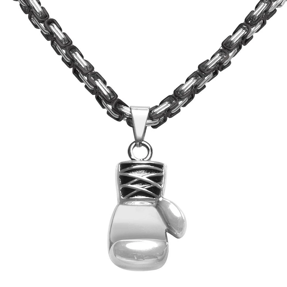 robuster Edelstahl Anhänger Boxhandschuh sportliche Königskette Boxen Ali Kette  - Bild 1 von 1