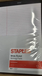 6 -pack of Staples 12 Pads 50 Sheets per Pad 8.5 X 14” Legal Size Wide Ruled - Picture 1 of 3