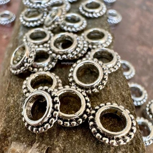 Beaded Rondelle Antiqued Silver 20 Large Hole 8mm Tibetan Style Spacer Beads - Picture 1 of 4