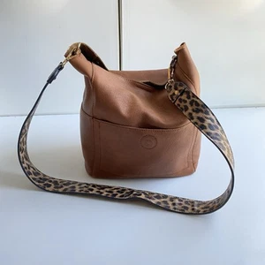 Jen & Co Crossbody Bucket Bag Brown Faux Leather Handbag Animal Print Strap - Picture 1 of 10