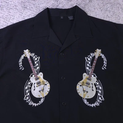 Vintage Dragonfly Shirt Men Large Guitar Rockabilly Music Embroidered Black EUC - Image 1 of 4
