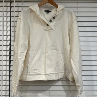 LRL Ralph Lauren Y2K Pullover Sudadera con Capucha Recortada Marfil 1/4 Botón XL Manga Larga Foto 1 de 4