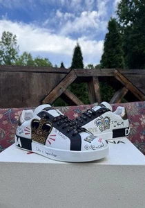 Dolce and Gabbana Crown Patch Portofino Sneakers 8 US / 7 UK RETAIL $1,150 + TAX - Picture 1 of 8