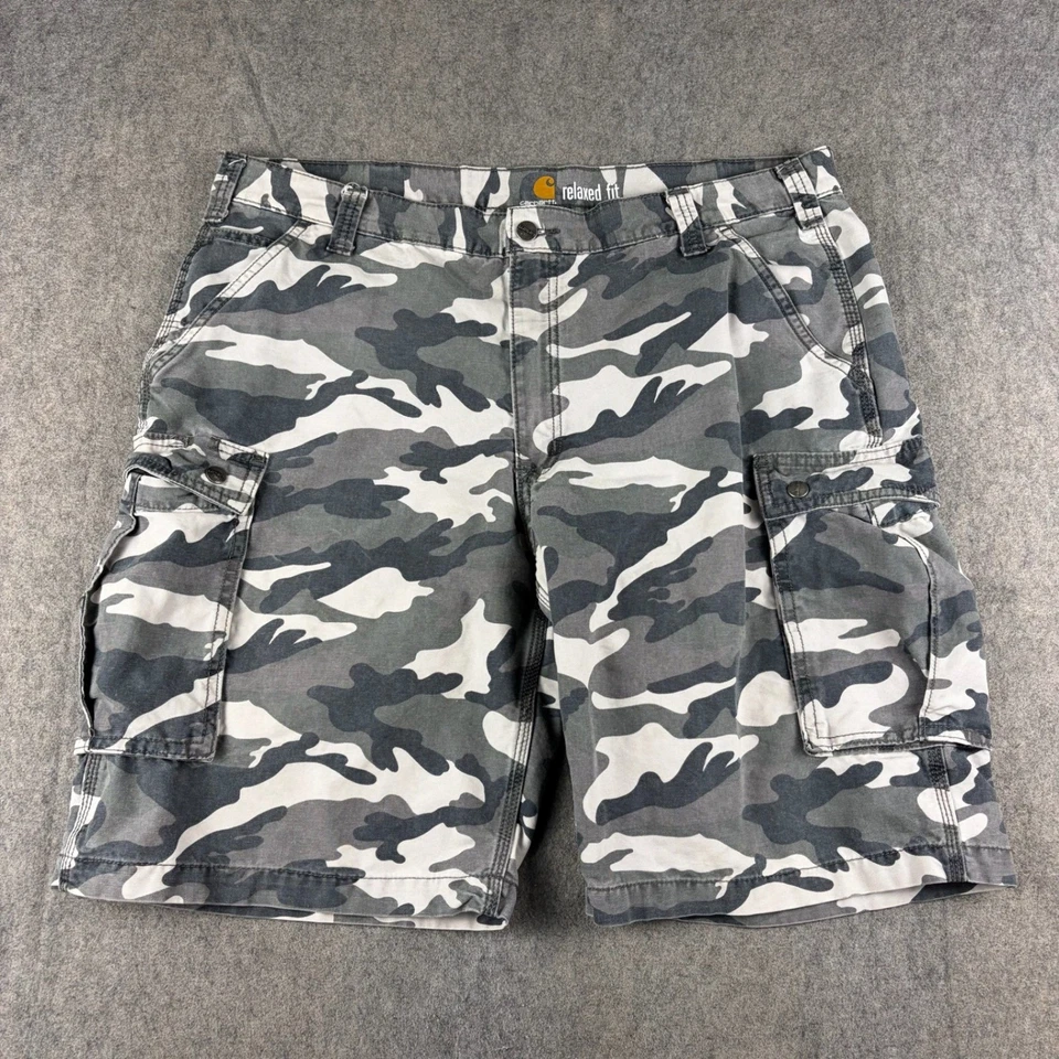 Y2K Carhartt Camo Men Relaxed Fit Cargo Shorts Size 40 Grey Army Work 100279 071 - Image 1 of 4