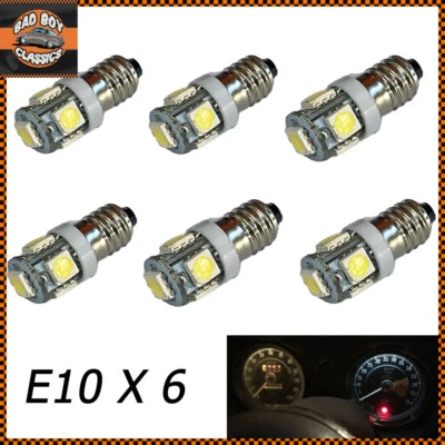Bombillas LED E10 POSITIVO TIERRA Medidor Blanco Tablero Instrumento x6 MORRIS MINOR  Foto 1 de 2