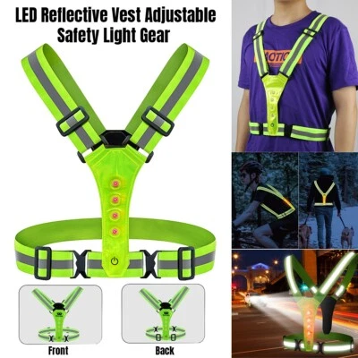 LED Reflective Vest Adjustable Safety Light Gear for Night Cycling Running Wa - Image 1 of 4