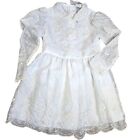 Vintage Girls 7 White Christening First Communion Dress White Eyelet Lace Floral