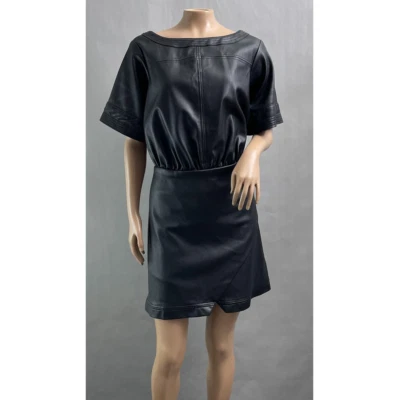 by Anthropologie Dress Women 18W Black Faux Leather Mini Wrap Cocktail *Read - Image 1 of 4