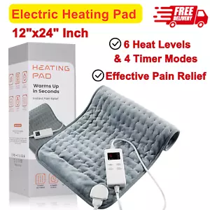 Electric Heating Pad for Pain Relief - 6 Heat Settings, Auto Shut Off, 12"x24" - Picture 1 of 9