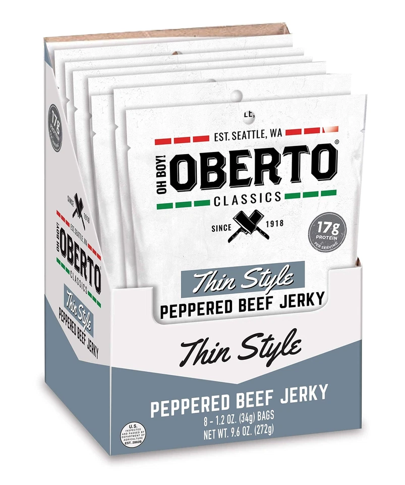 Oh Boy Oberto Classics Peppered Thin Style Beef Jerky 1.2 Ounce Bag (pack of 8)
