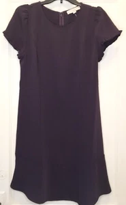 LOFT Size 8 Dark Purple Drop-Waisted Ruffle Short Sleeve Women’s Dress NWT - Picture 1 of 8