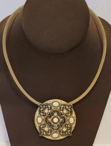 Michal Golan Choker Necklace Semi Precious Stones Crystals Earth Tones And Brass - Picture 1 of 8