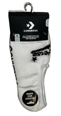 Calcetines Converse Ultra Bajos 3 Pares Mujer 4-10 Blanco Gris Negro con Doble Logo 4 Mandriles Foto 1 de 4