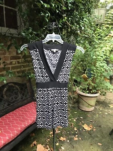 🍁Moa Moa- BLACK/BEIGE PRINT BABYDOLL POLYKNIT SHIRT TOP- Size Large- EUC - Picture 1 of 6