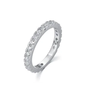 Ladies Ring Sterling 925 Silver 2 CT Brilliant Cut White Sapphire Eternity Ring - Picture 1 of 11