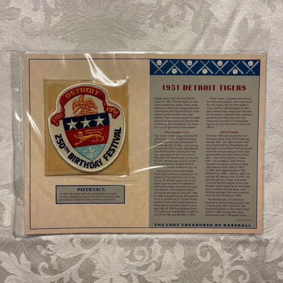 1951 DETROIT TIGERS Willabee & Ward LOST TREASURES OF BASEBALL TEAM / CITY PATCH - Image 1 of 3