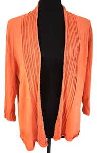Women's size 16 coral coloured 3/4 sleeve cardigan made by Meredith - Picture 1 of 3
