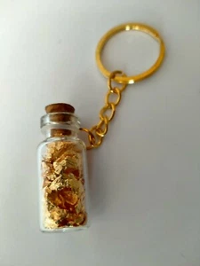 Or fiole "Mage Chic" en verre avec débris feuilles d'or véritable en porte-clé - Imagen 1 de 3
