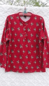 Eddie Bauer Knit Top Outdoor Misses XL Red Green Ivory 100% Cotton MINT - Picture 1 of 5