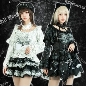 gothic Frozen rose flounce boat neck peplum belted tee w/ arm warmers JJ2429 - Picture 1 of 11