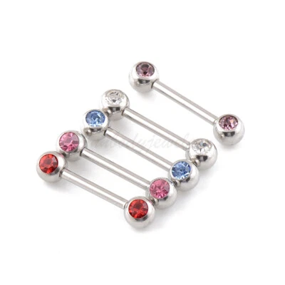 1 pair 14G 1/2" Double Front Facing CZ Gem 316L Steel Barbells Nipple Rings - Image 1 of 2
